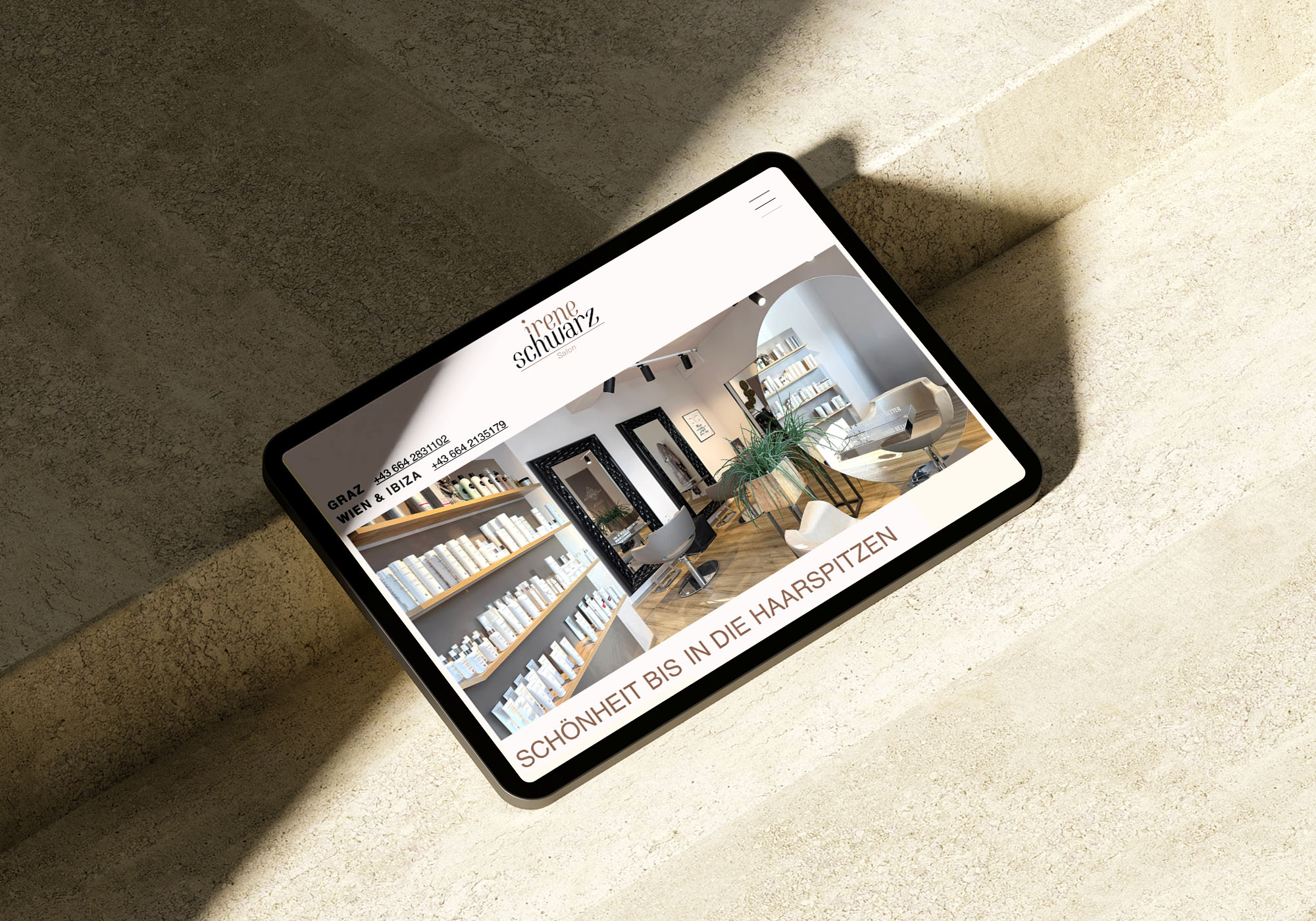 das Bild zeigt die Home-Seite der Website von Irene Schwarz Salon